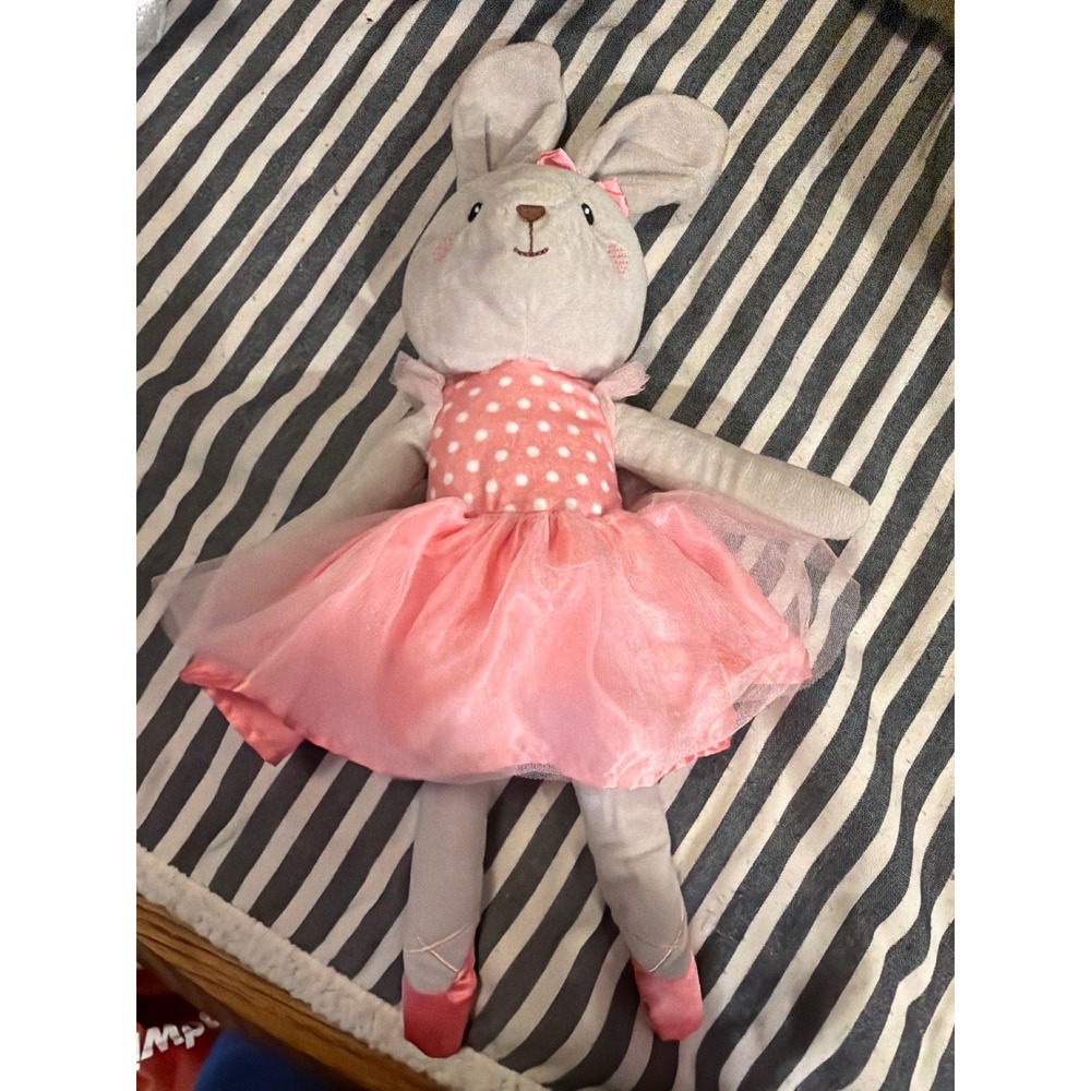 Spark Create Imagine Plush Bunny Ballerina Gray Pink Tutu Polka Dot Rabbit Toy